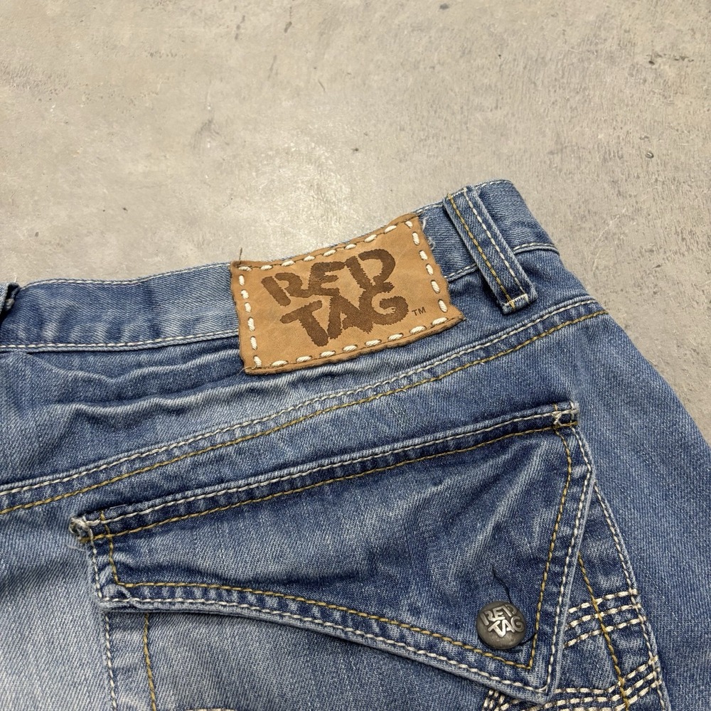 Red Tag‎ Y2K Wide Leg Men's Jean Shorts Baggy Size 36 14" Inseam Medium Wash